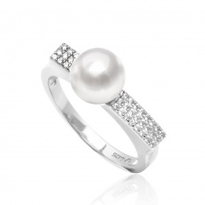 Inel cu perla naturala alba din argint si cristale DiAmanti SK19117R-W-G (Argint 925‰ 2,55 g.)